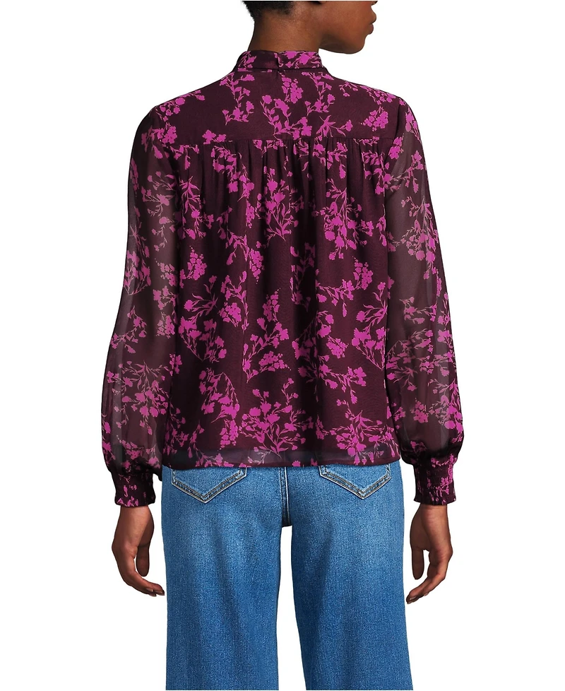 Lands' End Women's Chiffon Removable Tie Neck Blouse