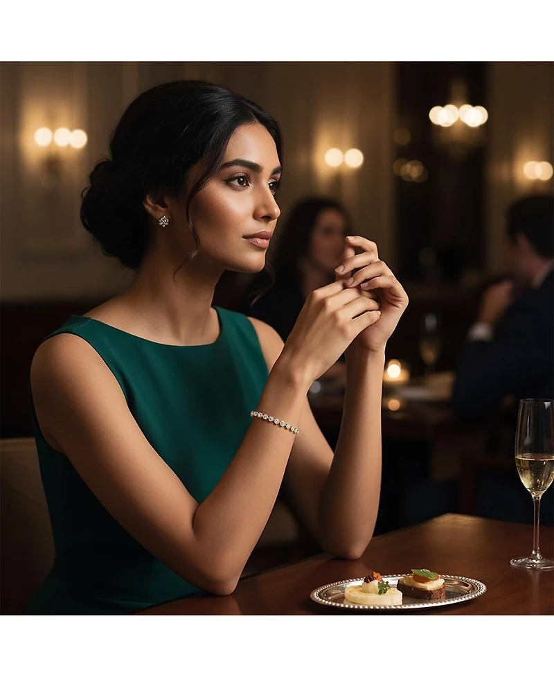 Bling Jewelry Formal Holiday Party 10CT Clear Cubic Zirconia Bubble Circle Bezel Solitaire Tennis Bracelet 14K Gold Plated .925 Sterling Silver