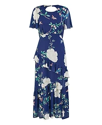 Yumi Women's Mesh Bird And Floral Print Midi Dress