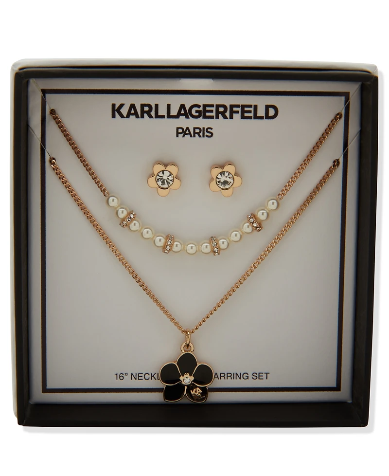 Karl Lagerfeld Paris 2-Pc. Imitation Pearl Gold-Tone Flower Necklace and Earrings Set