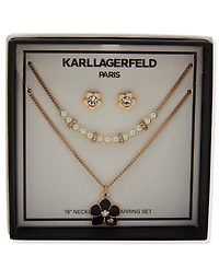 Karl Lagerfeld Paris 2-Pc. Imitation Pearl Gold-Tone Flower Necklace and Earrings Set