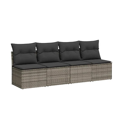 vidaXL Garden Sofa Grey Poly Rattan 4-seater Adjustable Feet