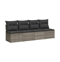 vidaXL Garden Sofa Grey Poly Rattan 4-seater Adjustable Feet