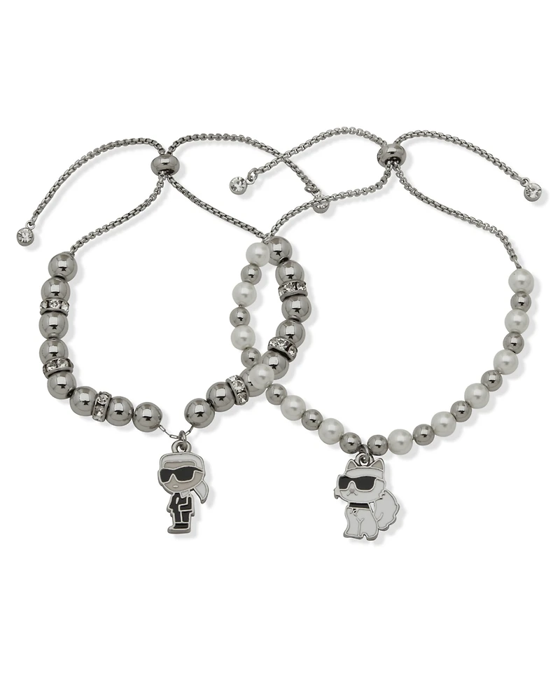 Karl Lagerfeld Paris 2-Pc. Glass Pearl Silver-Tone Slider Bracelet Set