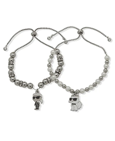 Karl Lagerfeld Paris 2-Pc. Glass Pearl Silver-Tone Slider Bracelet Set