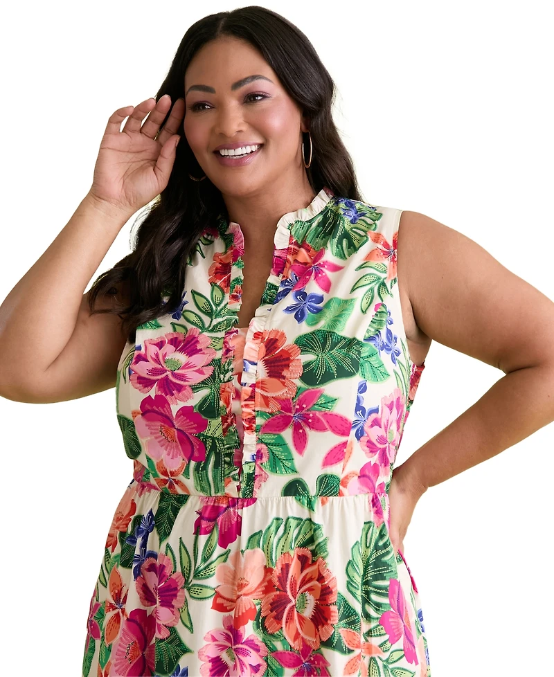 London Times Plus Ruffled-Trim Tiered Maxi Dress