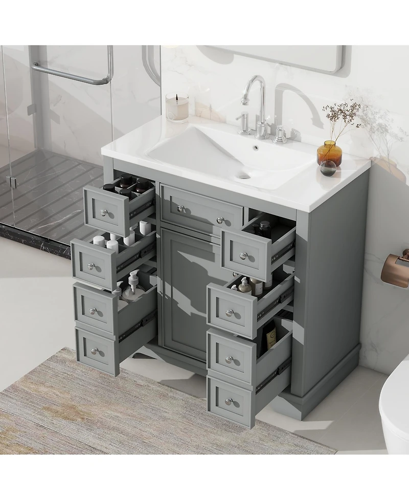Casainc 36" Bathroom Vanity with Sink Combo, One Cabinet and Six Drawers, Solid Wood Mdf Board
