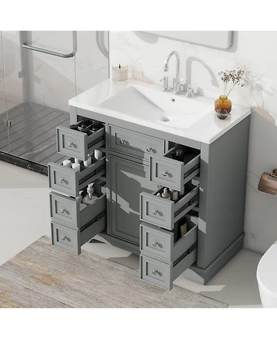 Casainc 36" Bathroom Vanity with Sink Combo, One Cabinet and Six Drawers, Solid Wood Mdf Board