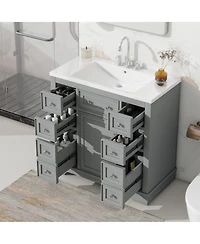 Casainc 36" Bathroom Vanity with Sink Combo, One Cabinet and Six Drawers, Solid Wood Mdf Board