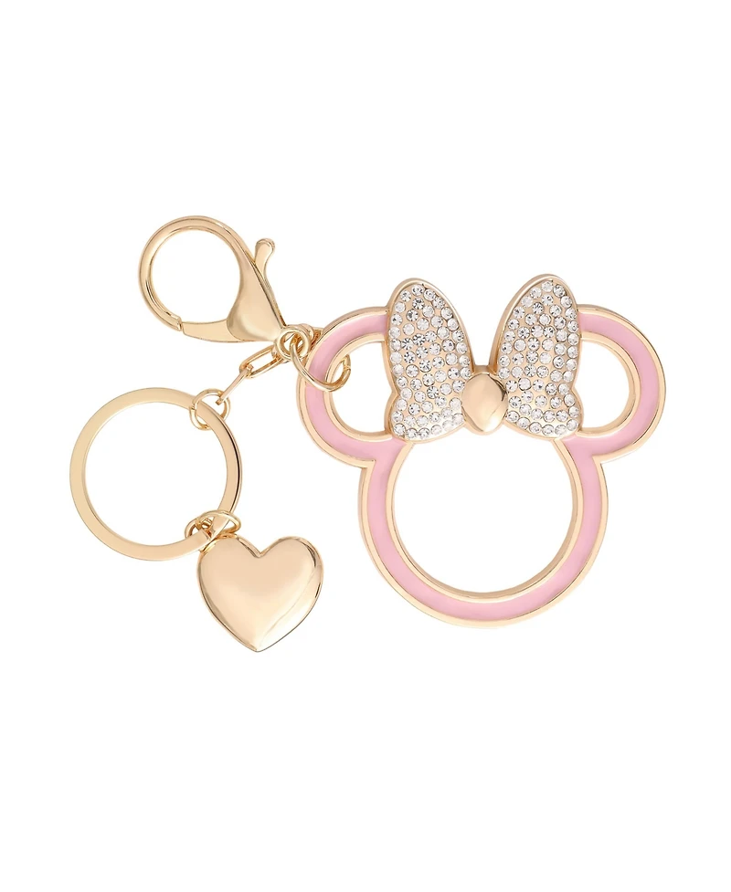 Disney Minnie Mouse Outline Keychain with Crystal Bow and Heart Charm