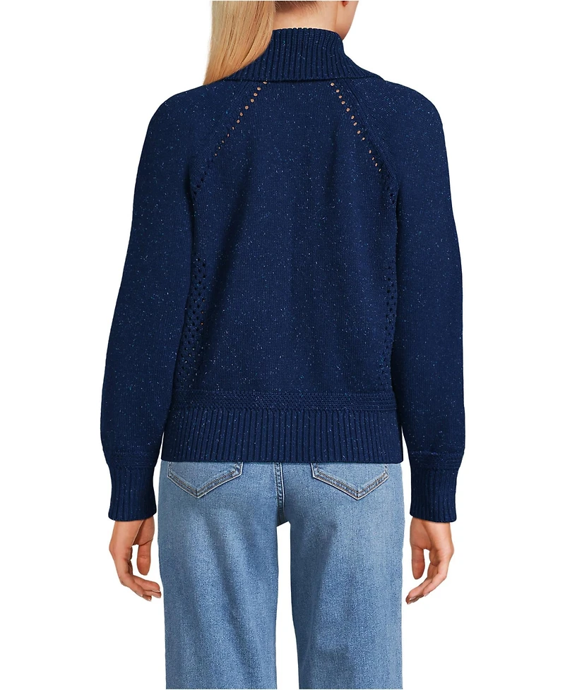 Lands' End Women's Drifter Large Collar Zip Front Cardigan Sweater