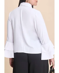 Eloquii Women's Button Up Top With Bows