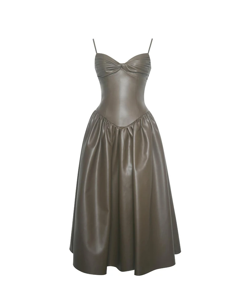 Miss Circle Women's Parisia Cocoa Faux Leather Drop Waist Maxi Dress