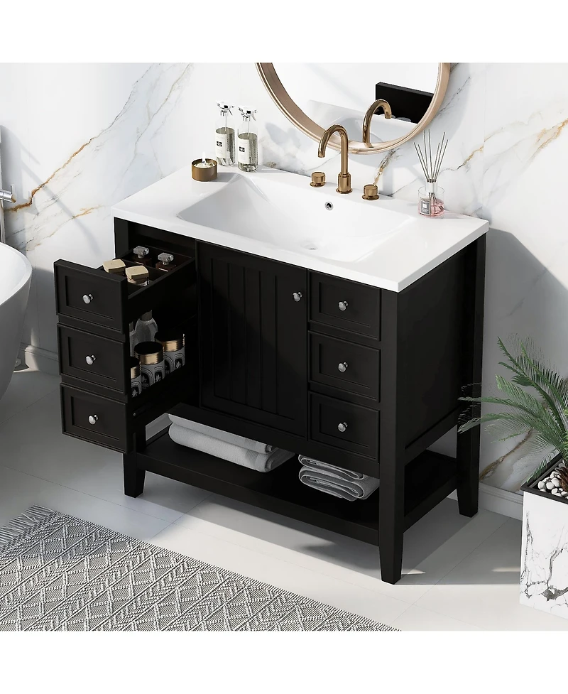 Casainc 36" Bathroom Vanity with Sink Combo, One Cabinet and Three Drawers, Solid Wood and Mdf Board