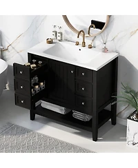 Casainc 36" Bathroom Vanity with Sink Combo, One Cabinet and Three Drawers, Solid Wood and Mdf Board