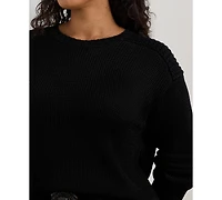 Lauren Ralph Plus Cotton-Blend Crew Neck Sweater