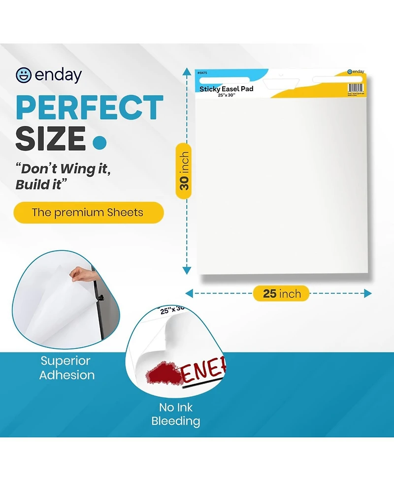 Enday Sticky Easel Pads 25"x30" 2 Pack – Self Stick Chart Paper, Anchor Chart for Teachers, Flip Chart Easel Paper, 30 Sheets Per Pad