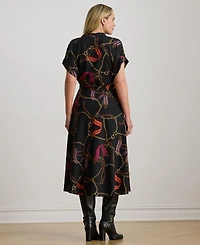Lauren Ralph Plus Belting-Print Belted Crepe Dress