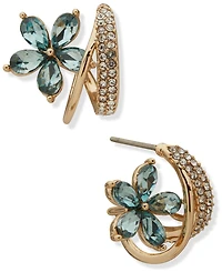 lonna & lilly Cubic Zirconia and Glass Stone Gold-Tone Flower Hoop Earrings