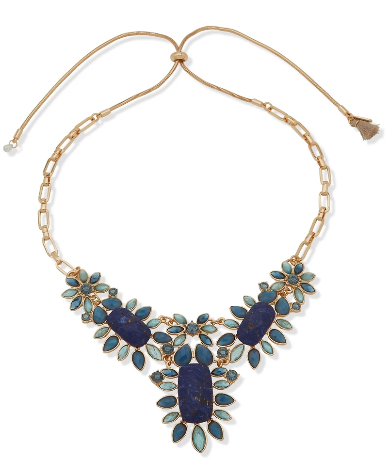 lonna & lilly Gold-Tone Blue Stone Cluster Frontal Necklace