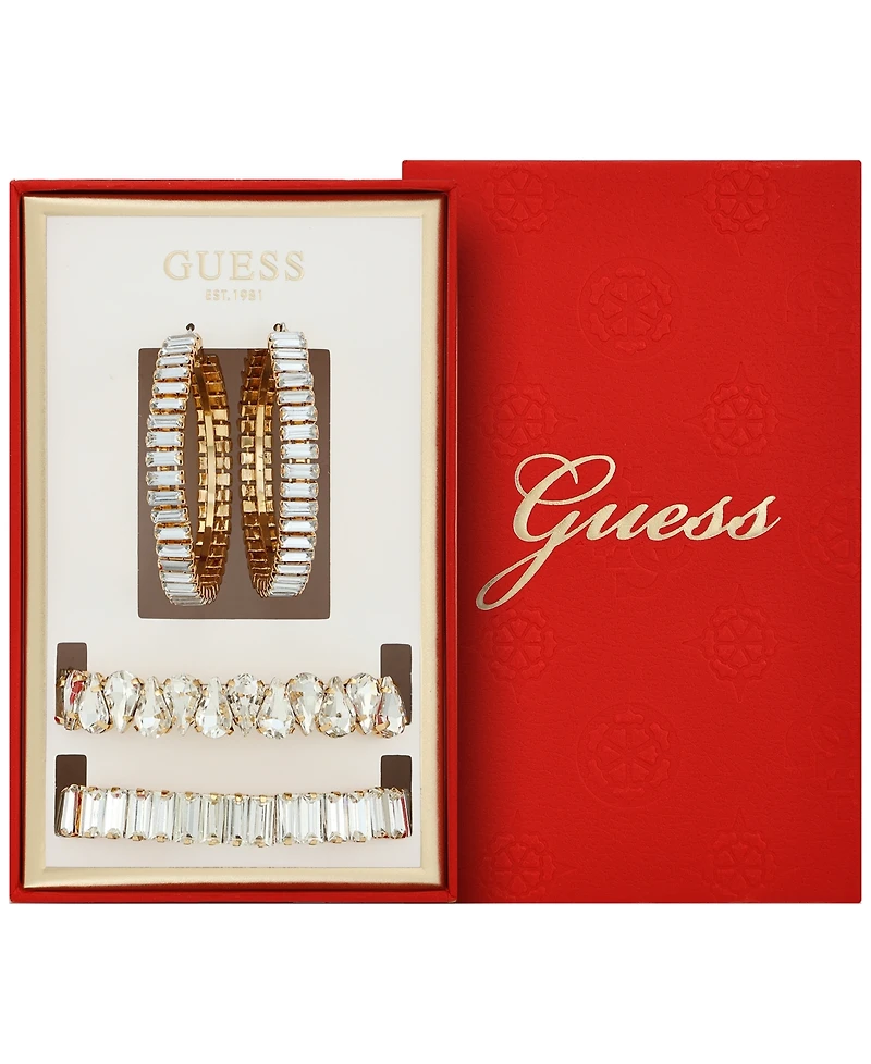 Guess 2-Pc. Glass Stone Gold-Tone Hoop Earrings and Bracelet Gift Set