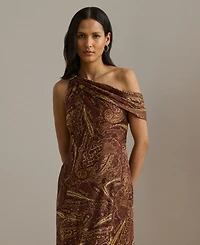 Lauren Ralph Women's Print Buckle-Trim Off-The-Shoulder Gown