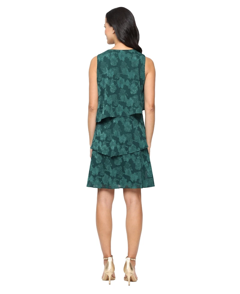 Sl Fashions Women's Sleeveless Burnout V-Neck Asymmetric Tiers Dress