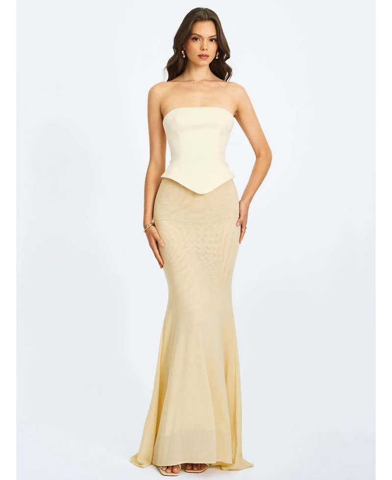 Miss Circle Women's Adelina Butter Yellow Peplum Mermaid Gown with Lace-up Back