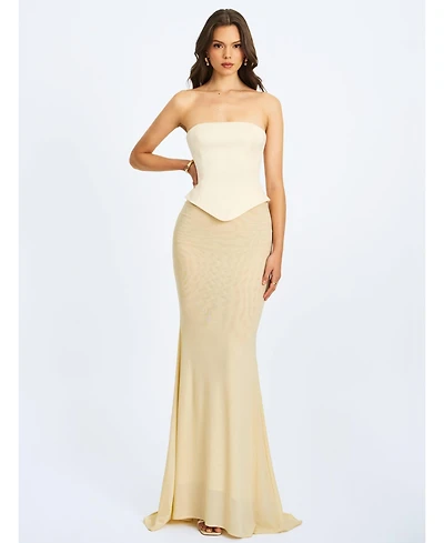 Miss Circle Women's Adelina Butter Yellow Peplum Mermaid Gown with Lace-up Back