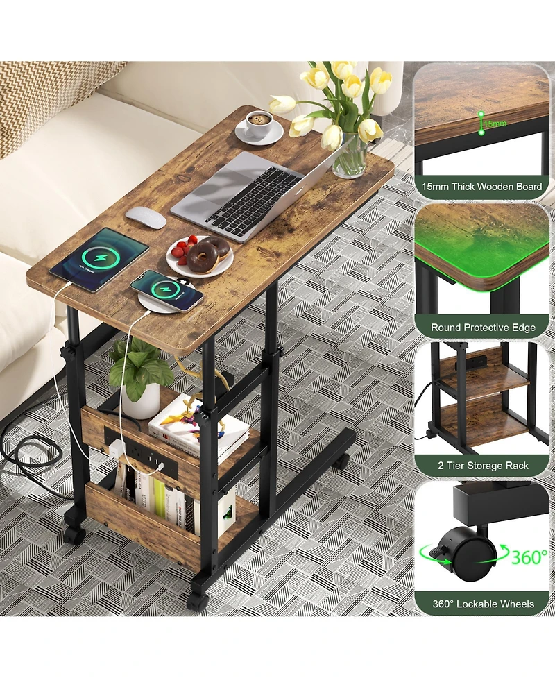 Aheaplus Height Adjustable C Table with Usb Port and Wheels
