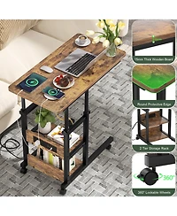 Aheaplus Height Adjustable C Table with Usb Port and Wheels