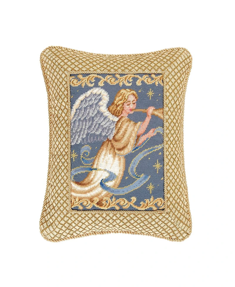 Christmas Angel Wings w/ Trumpet Horn Mini Cotton Blend Gold Accent Pillow 14" x 18"