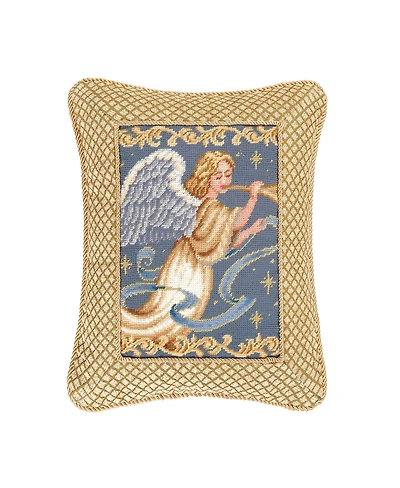 Christmas Angel Wings w/ Trumpet Horn Mini Cotton Blend Gold Accent Pillow 14" x 18"