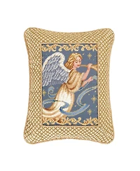 Christmas Angel Wings w/ Trumpet Horn Mini Cotton Blend Gold Accent Pillow 14" x 18"