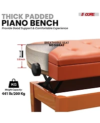 5 Core Duet Piano Bench 3.5 Inch Padded Cushioned Stool Wooden Heavy Duty Musician Chair w Storage