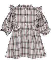 Bonnie Baby Girls 2 Piece Ruffle Neck Smocked Plaid Dress and Panty Set