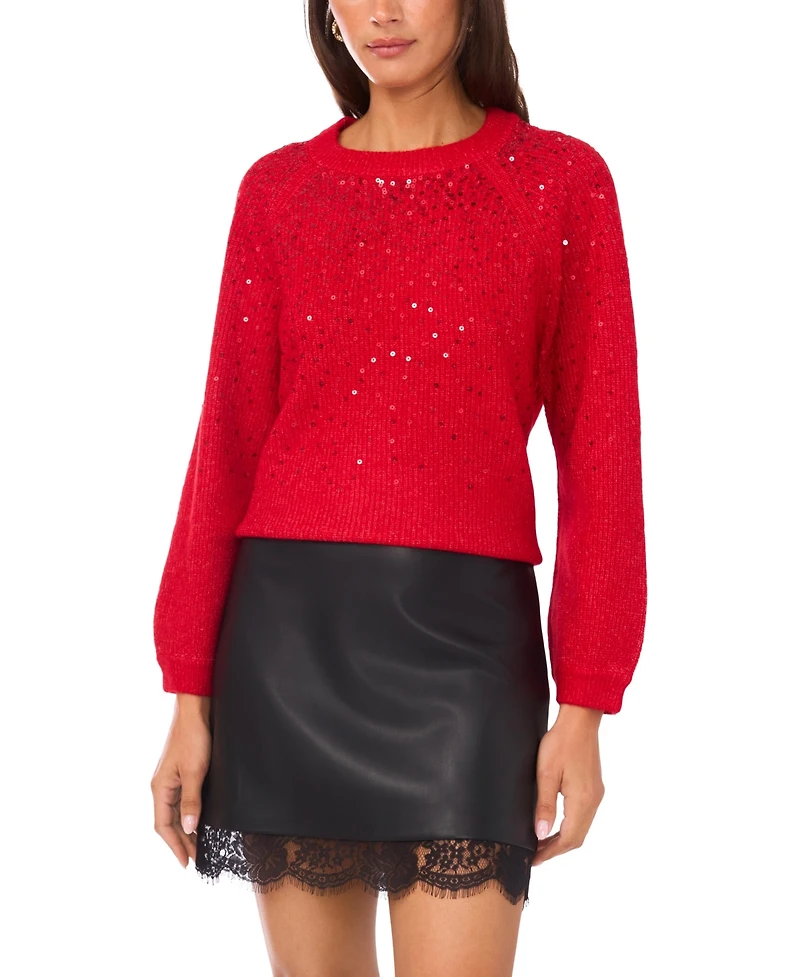 Vince Camuto Women's Cozy Crewneck Sequined Raglan-Sleeve Sweater