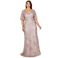 Lara Women's Overskirt Lace Fitted V-Neck Gown with Cape Sleeves