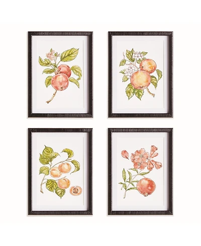 Autumnal Fruit Prints, Set of 4 - Pink/Orange - Fir Wood