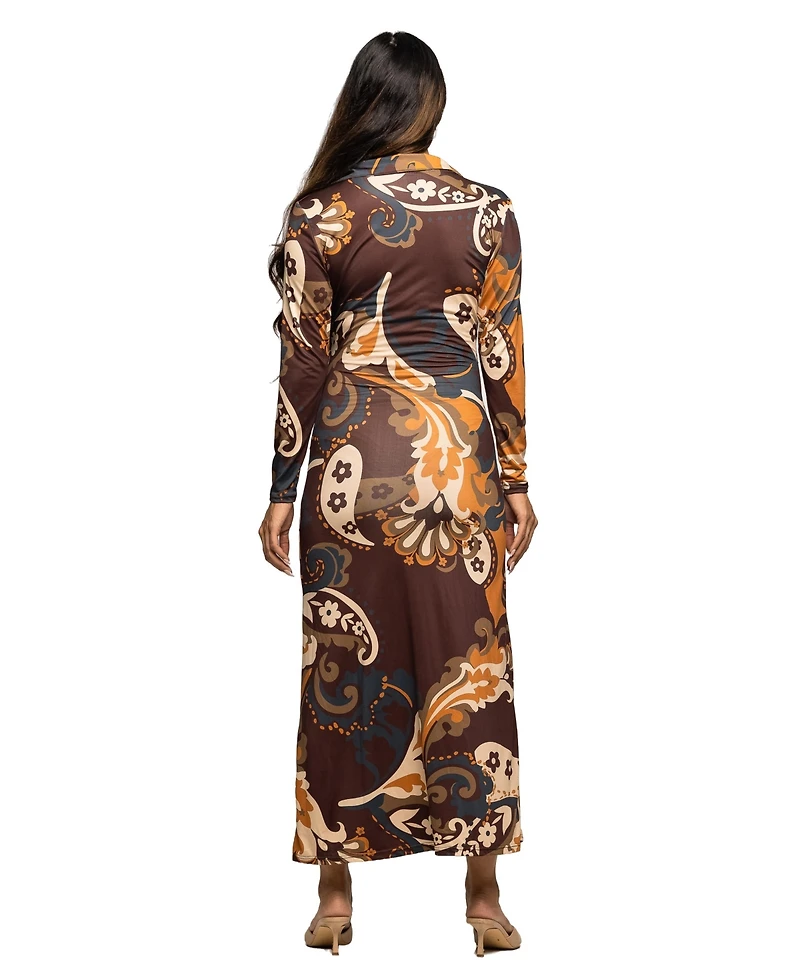 24seven Comfort Apparel Women's Maternity Brown paisley Empire Waist Maxi Dress