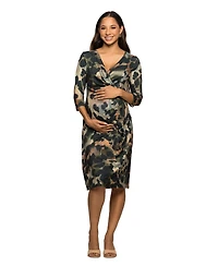 24seven Comfort Apparel Women's Maternity Three Quarter Sleeve Faux Wrap Dress
