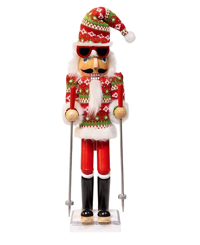 Kurt Adler 15-Inch Ski Santa with Christmas Sweater Nutcracker