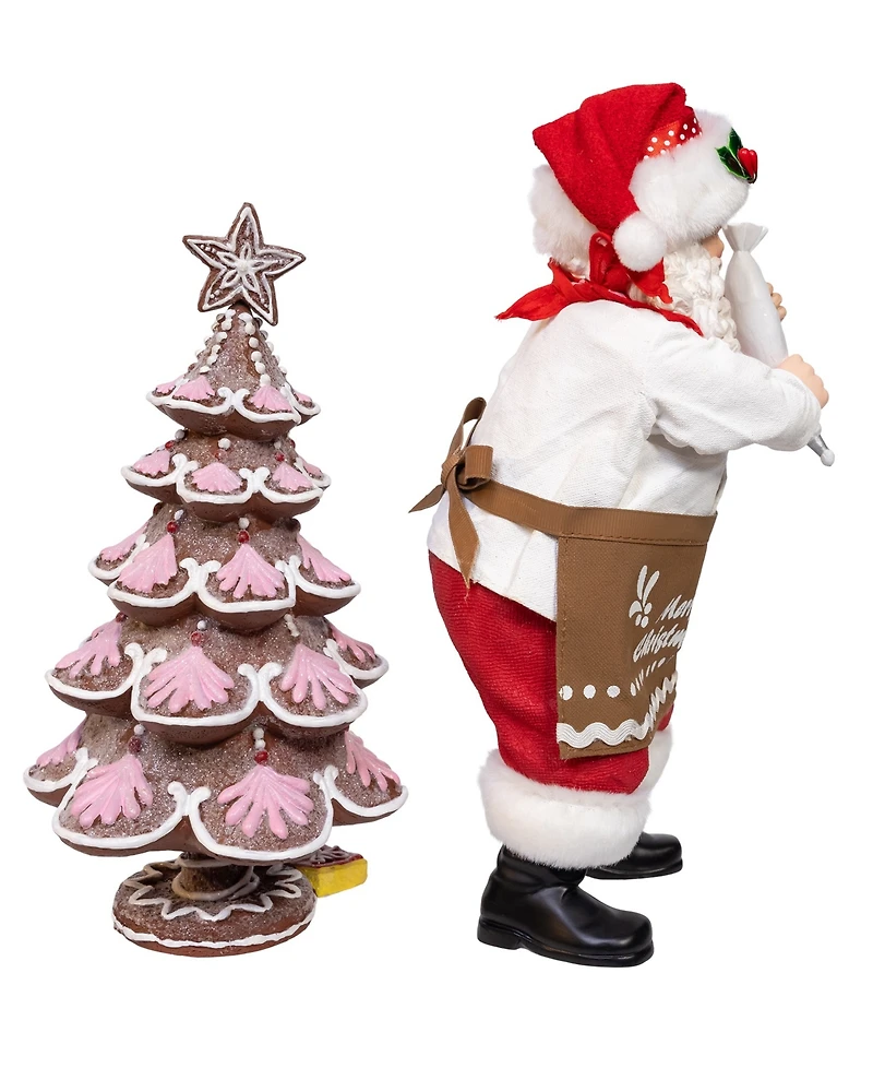 Kurt Adler 10.5-Inch Fabriche Santa Decorating Gingerbread Tree, 2-Piece Set