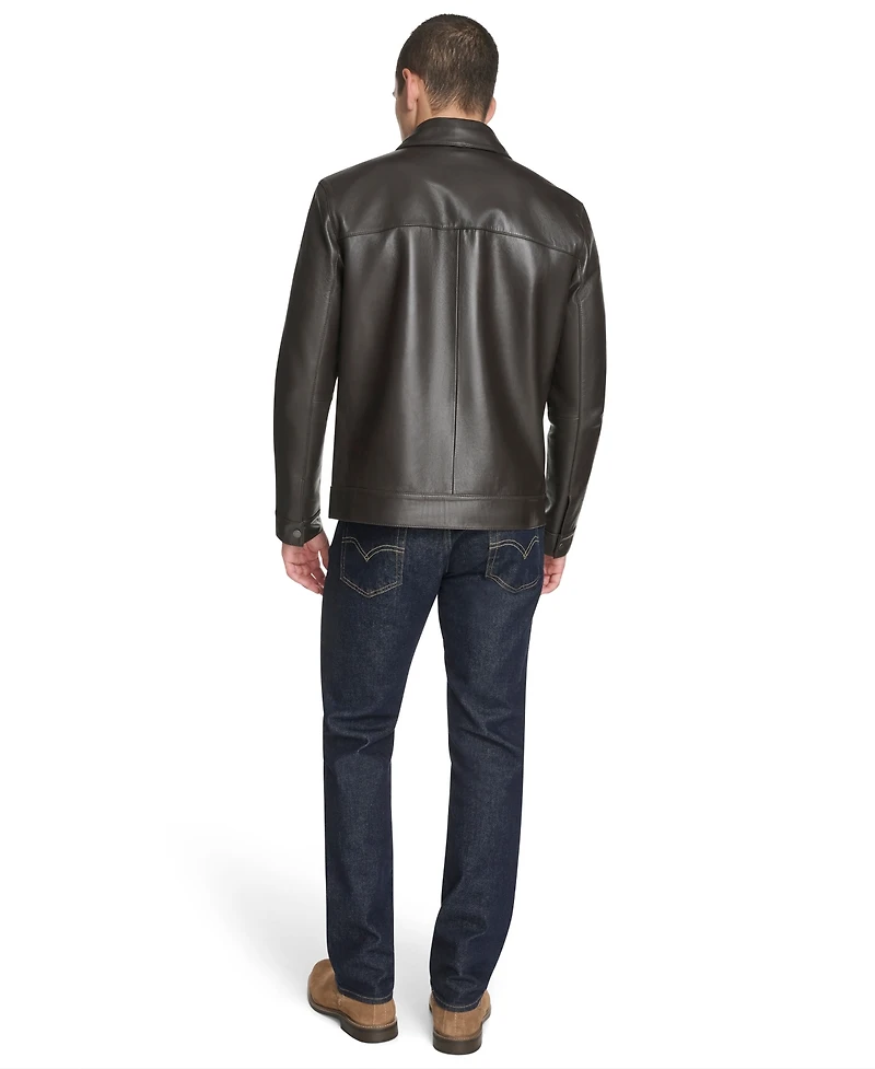 Cole Haan Men's Bonded Leather Trucker Jacket
