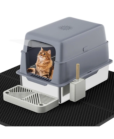 Extra Large 23.7 in. x 15.7 in. Stainless Steel Cat Litter Box with High Sided