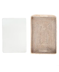 Artifacts Trading Company Artifacts Rattan 14-Inch Rectangular Tray with Glass Insert