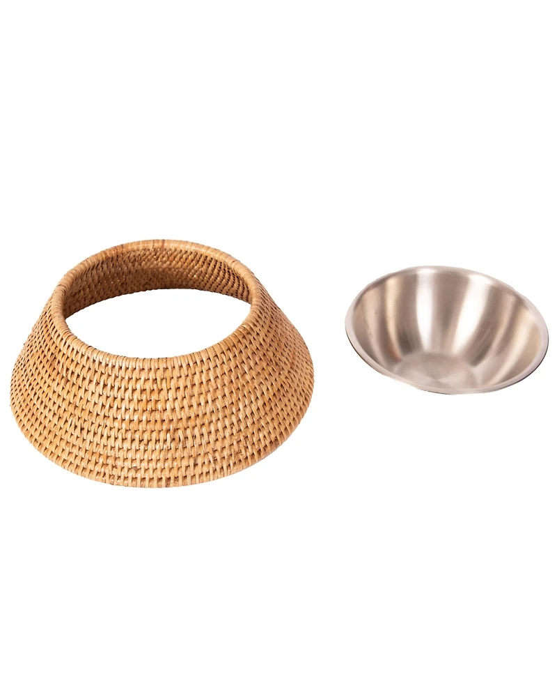 Artifacts Rattan Pet Bowl with Removable Stainless Steel Bowl