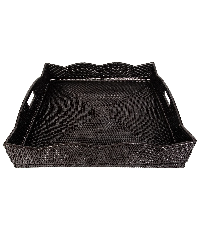 Artifacts Rattan Scallop Square Tray With Glass Insert
