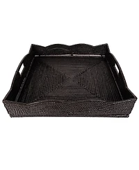 Artifacts Rattan Scallop Square Tray With Glass Insert