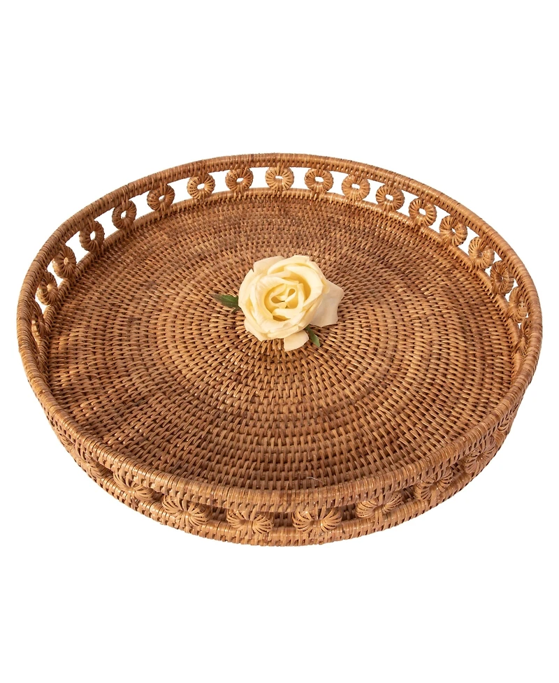 Artifacts Rattan Inna Design Round Tray 16" With Glass Insert